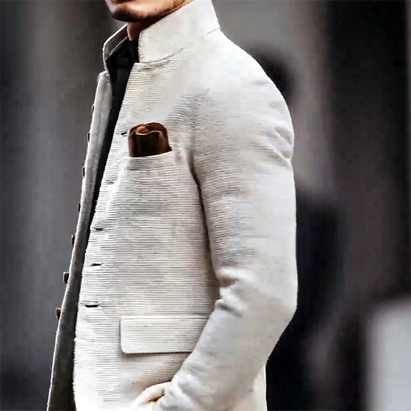 Men's Blazer Jacket Casual Business Work Vintage Neutral Spring Fall Terylene Solid Color Single Breasted Blazer White 2026 - $53.99 –P1