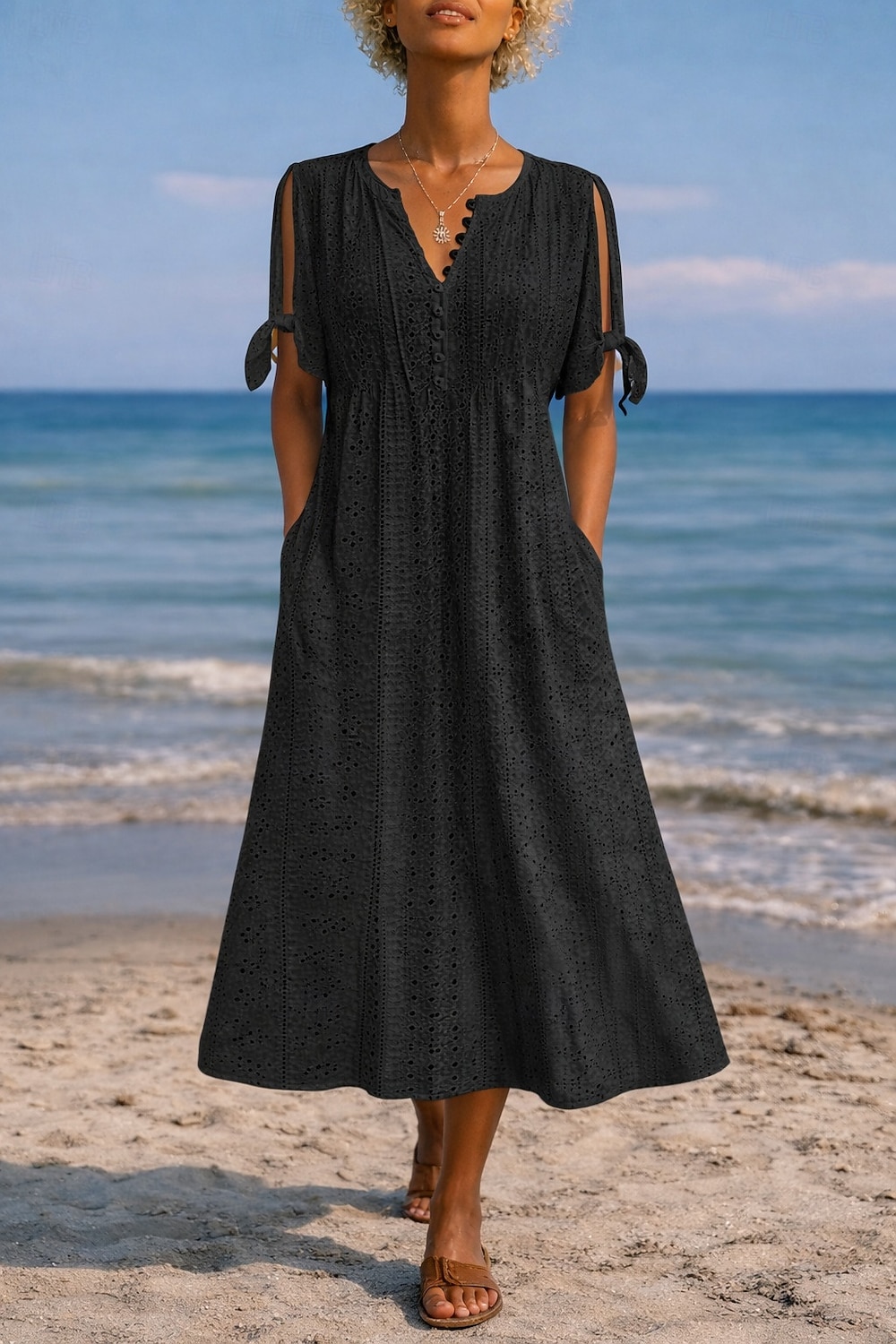 Women's Midi Dress Boho Dress A Line Dress Summer Dress Elegant Fashion Modern Daily Outdoor Beach Loose Fit Plain Short Sleeve V Neck White Purple Light Blue Summer Spring 2026 - $24.99 –P2