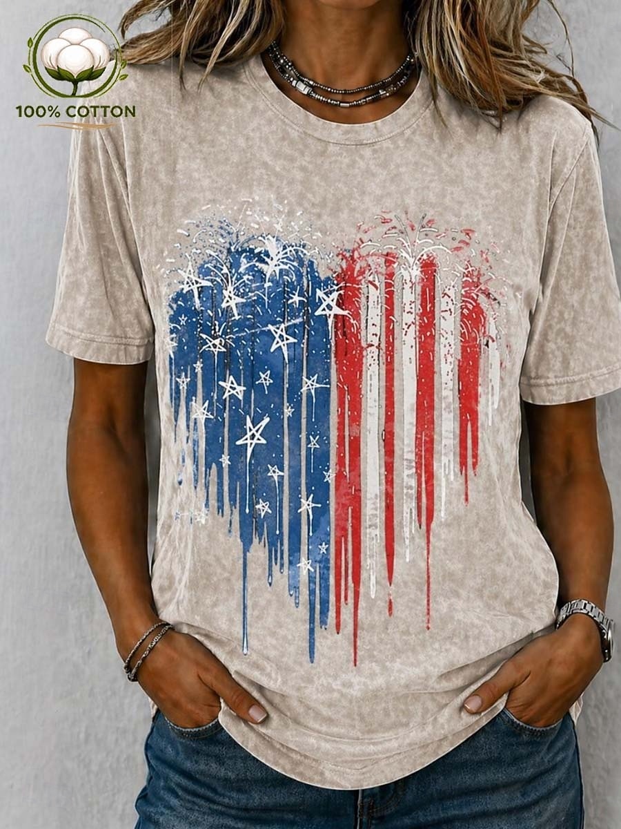Camiseta 100% algodón del Día de la Independencia Americana para mujer impresión gráfica bandera abstracta estilosa básica clásica de manga corta cuello redondo regulares casual diario azul rosa 2026 - $29.99 –P4