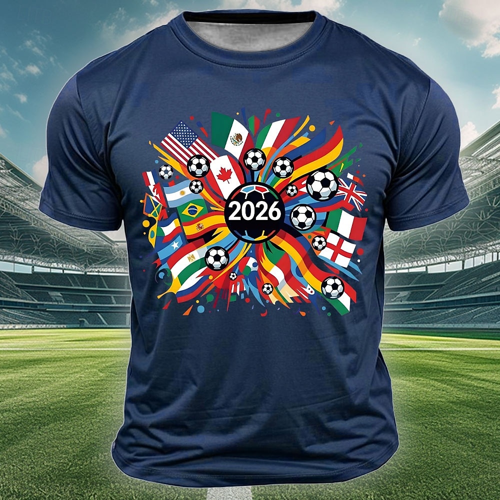 Copa Internacional de Fútbol 2026, torneo mundial de fútbol, hombre, 2026, banderas de varios países del mundo, EE. UU., México, Canadá, balones de fútbol, gráfico, deportivo, recuerdo, camiseta de 2026 - $19.99 –P4