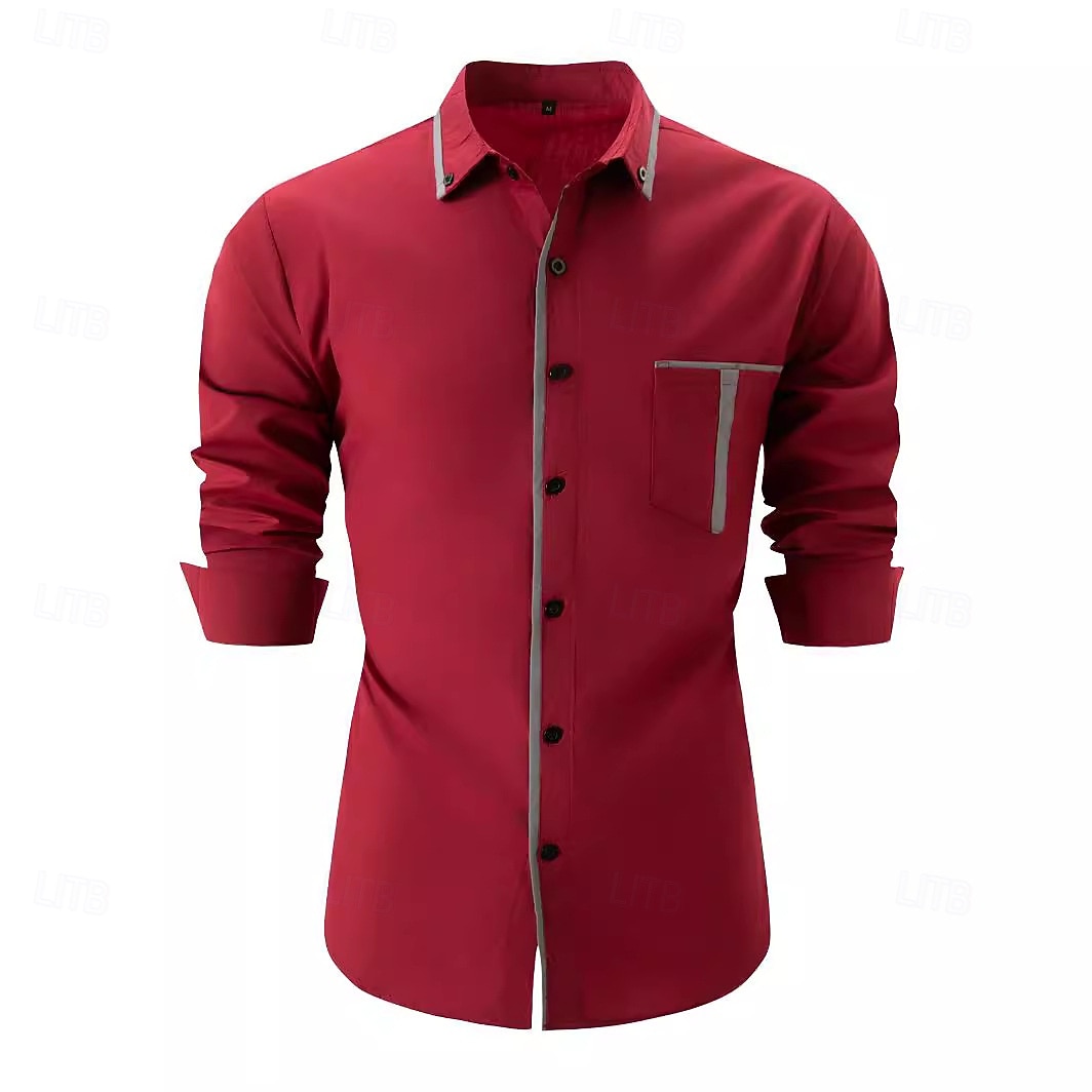 Homens Camisa Social Saia camisa de botão Camisa não de ferro Bloco de cor Casual Diário Branco Vermelho Azul Marinha Caqui Manga Longa Aberto para a Lateral Primavera Primavera & Outono Roupa de 2026 por $29.99 –P6