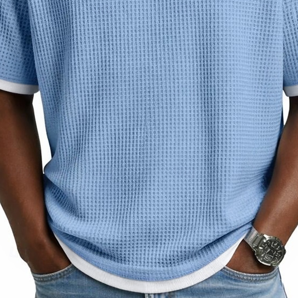 Herren Waffel T-Shirt T-Shirt Kurzarm V Ausschnitt Sommer Frühling Ganzjahres Einfarbig Texture Mode Designer Lässig 2 in 1 Raglanärmel Lässig Täglich Outdoor Hellblau Schwarz Hellgrün Top T-Shirt 2026 - $18.99 –P3