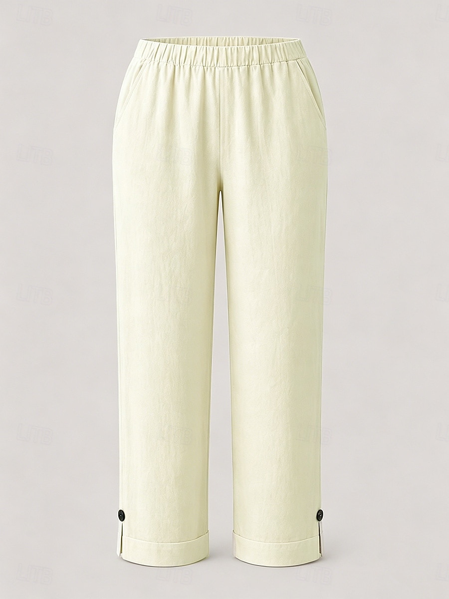 Femmes Pantacourt Chino Longueur cheville Naturel Couleur Unie Avec Poches Confortable Non Elastique Décontracté Quotidien Noir Blanche Rose Claire Vert foncé Printemps Automne Coupe Ample de 2026 ? $19.99 –P5