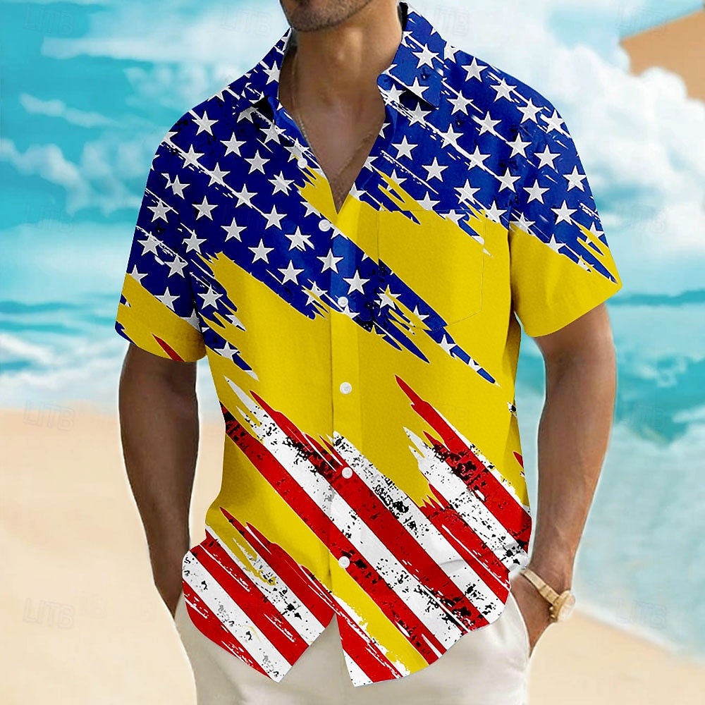 Men's 4th of July U.S. 250th Anniversary American Flag Shirt Summer Shirt Button Up Shirt Short Sleeve Patriotic Outdoor Holiday Summer Spring Turndown 3D Print Front One Pocket Linen Like Shirt Blue 2026 - $25.99 –P3
