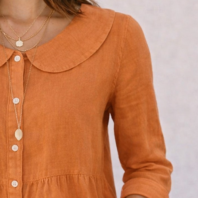 Damskie Koszula Codzienna koszula Zapinana na guziki koszula Sztuczna bawełna len Guziki Jednokolorowe Równina Urlop Moda Codzienny Kołnierzyk Piotruś Pan Zwykłe topy Streetwear Plaża Święto Czarny 2026 - $22.99 –P4