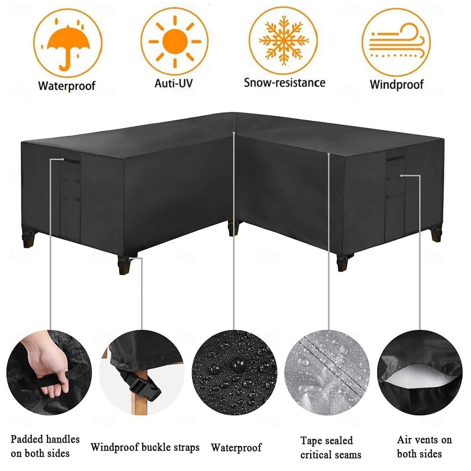 Funda para muebles de jardín, funda para sofá esquinero en forma de L, funda impermeable para sofá de ratán, para muebles de jardín, conjunto de asientos, sofá esquinero, conjunto de salón esquinero, 2026 - $34.99 –P3