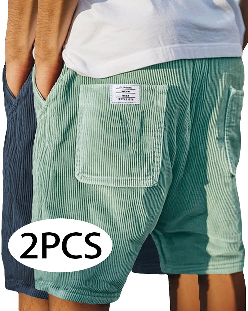 Homens Calção Shorts casuais Shorts de veludo cotelê Bolsos Cintura elástica Tecido Textura Conforto Respirável Curto Casual Ao ar livre Praia Férias Moda Preto + Azul Marinho céu azul+cinza Com de 2026 por $37.99 –P3
