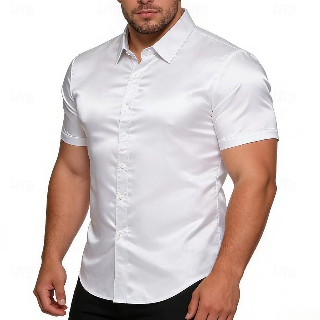 Homme Chemise Chemise en satin Chemise habillée Chemise Boutonnée Couleur Unie Extérieur Travail Noir Blanche Jaune Rouge Manche Courte Col Rabattu Été Printemps Vêtement Tenue Boutons de 2026 ? $21.99 –P9