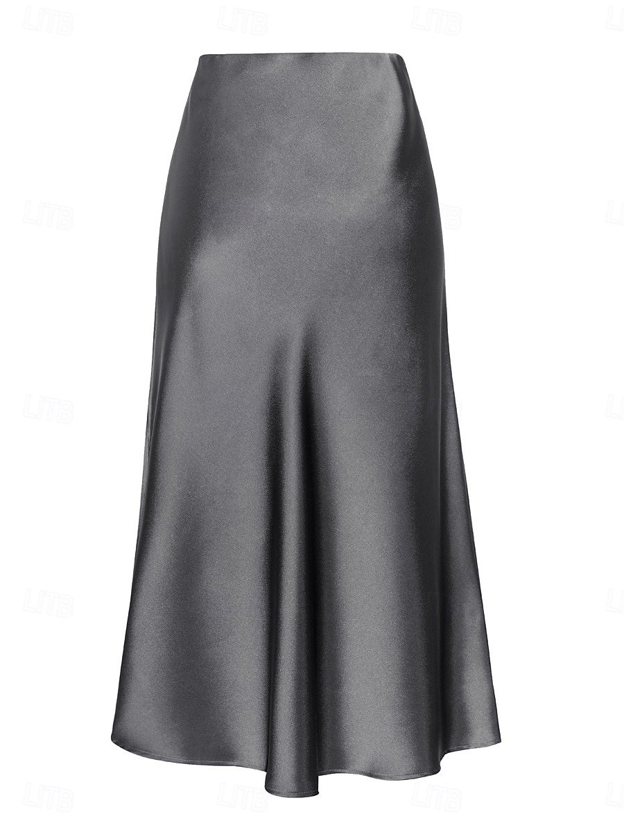 Per donna Gonne in raso Elegante Moda Midi Vita Alta Gonne Semplice Con Spacco Micro-elastico Feste Data Nero Champagne Marrone Verde Estate del 2026 a $29.99 –P16