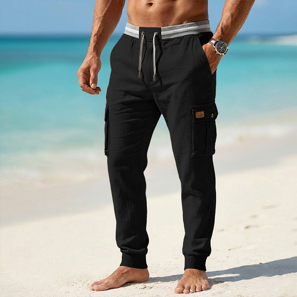 Bărbați Pantaloni de in Pantaloni de vară Pantaloni largi Cordon Talie elastică Picior drept Simplu Confort Respirabil Lungime totală Casual Zilnic În aer liber Vacanță Modă Albastru piscină Negru 2026 - $33.99 –P7