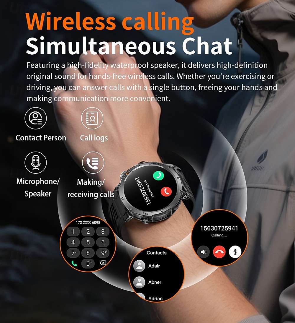 Rugged GPS Smart Watch for Men, Outdoor Sports Watch with 6 Satellite Positioning Systems, Trajectory Return Tracking for Mountaineering Hiking, Heart Rate SpO2 Monitor, Waterproof Metal Band Watch 2026 - $57.99 –P12