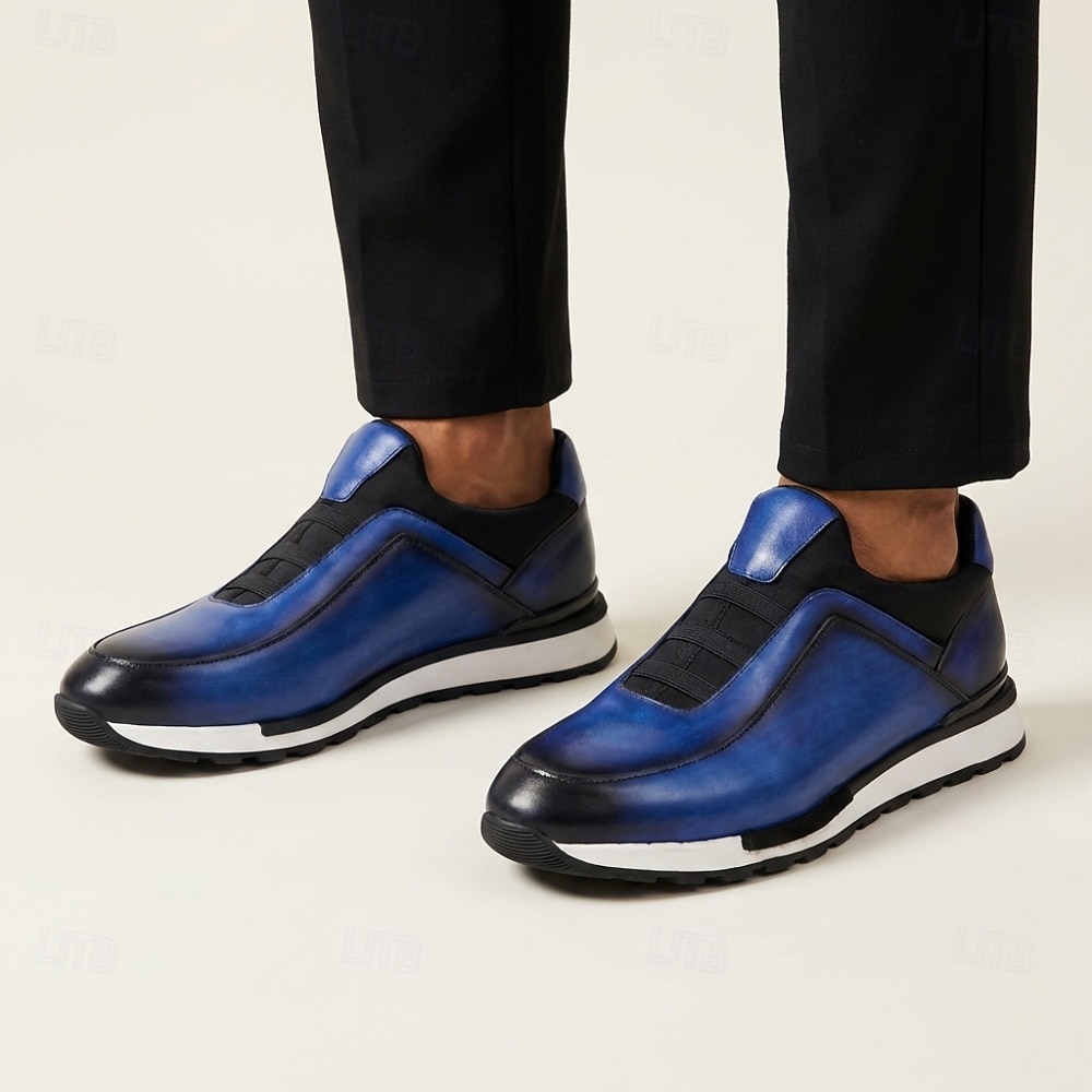 Witte leren instapsneakers voor heren met zwarte accenten, lichtgewicht lage casual schoenen, ademend comfort voor dagelijks gebruik, wandelen en weekenduitjes. 2026 - $94.99 –P10