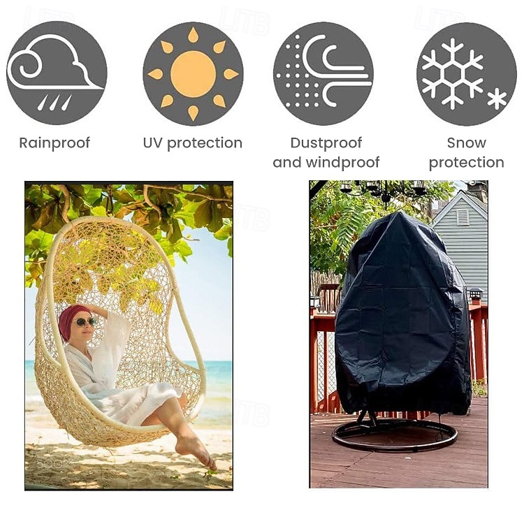 כיסויי כיסא פטיו עם ביצת רוכסן, כיסויי כיסא נדנדה מנצרים עם ביצת קש, כיסוי כיסא חיצוני עמיד למים ועמיד בפני מזג אוויר, כיסוי כיסא תלייה עמיד לרוח, שחור, חבילה אחת 2026 - $17.99 –P2