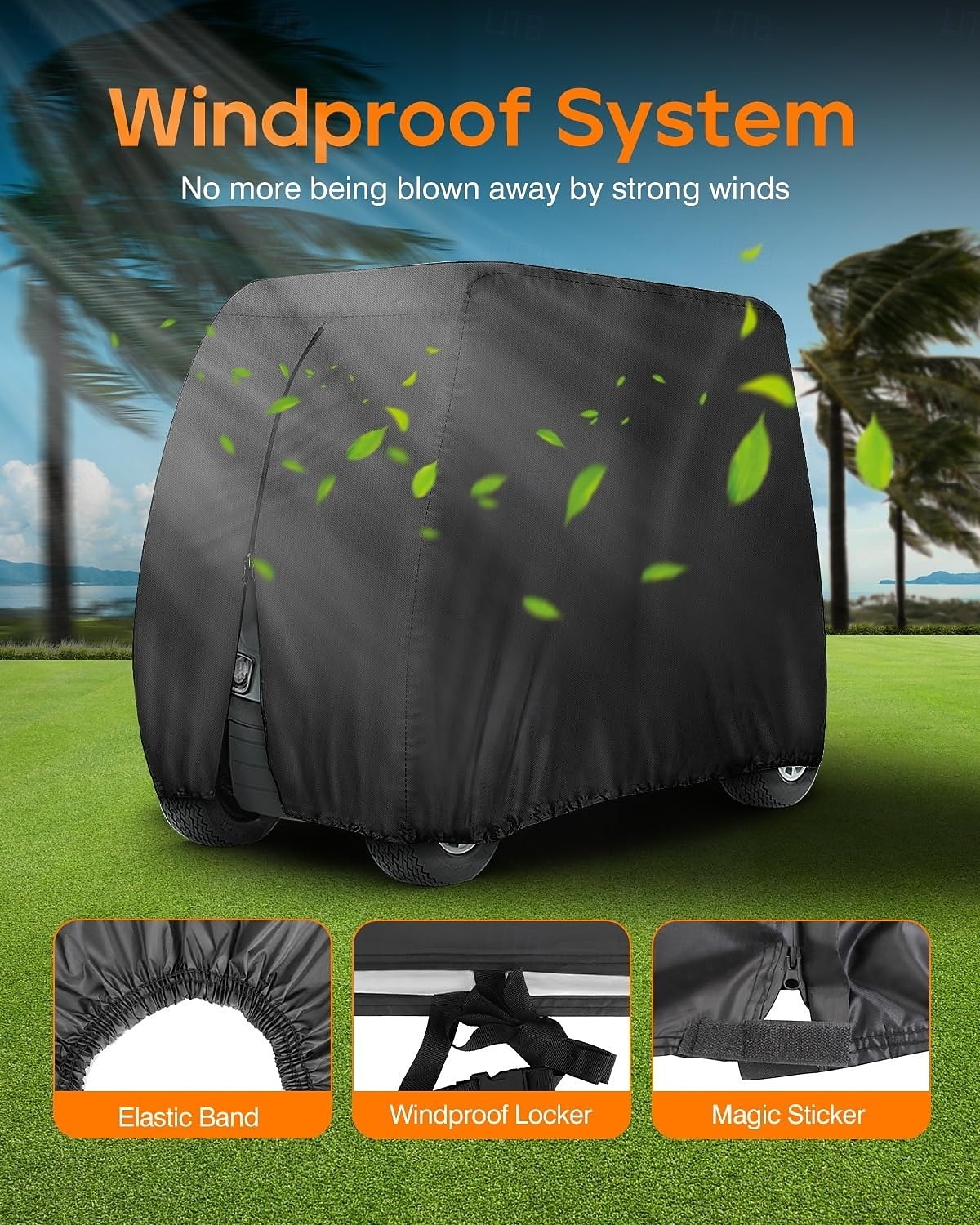 Golfkarhoes voor 4 personen, zware uitvoering, 210d/420d waterdichte golfkarhoes met verlengd dak, compatibel met EZ Go Club Car Yamaha golfkarren, stofbestendige buitenhoes voor 4 personen (tot 112 2026 - $56.1 –P4