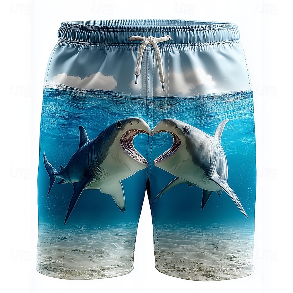 Men's Shark Heart-shaped Animals Swim Trunks Bathing Suits Swim Shorts Board Shorts Mid Waist Hawaiian Funny Beach Vacation Wear Side Pockets Mesh Lining Elastic Drawstring Waist Designer Clothing 2026 - $20.99 –P1