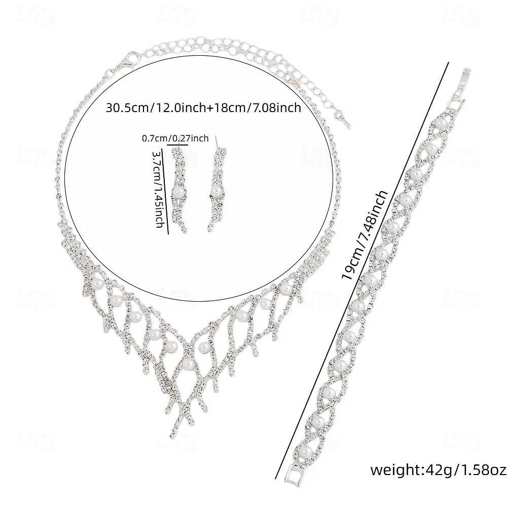 Schmuckset 3 Chrom 1 Armband Ohrringe Halskette Damen Mode Schmuck-Set Für Party 2026 - $17.49 –P3