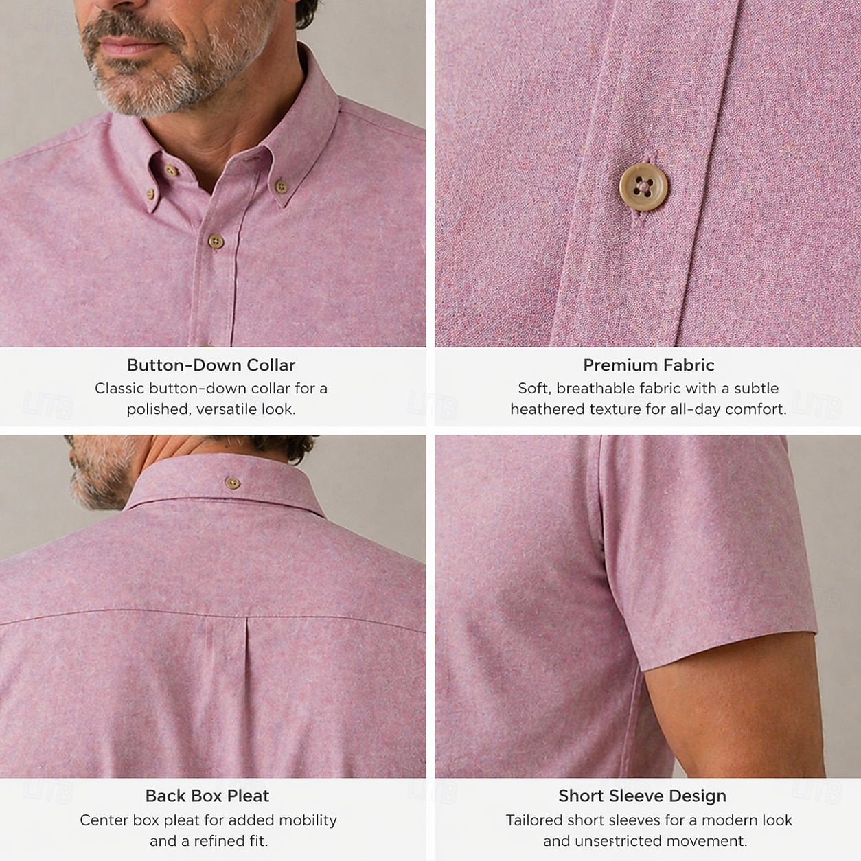 Voor heren Overhemd Overhemd met knopen Effen Dagelijks liiketoiminta Licht Roze Korte mouw Strijkijzer Lente zomer Zomer Kleding Lapwerk 2026 - $53.99 –P2