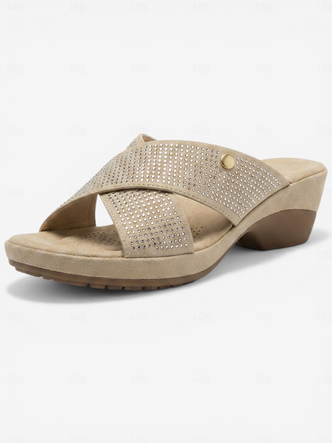 Sandalias de cuña con tiras cruzadas y pedrería verde para mujer: cómodas sandalias sin cordones con plantilla acolchada y tacón brillante de punta abierta, ideales para vacaciones y fiestas en el 2026 - $34.99 –P6