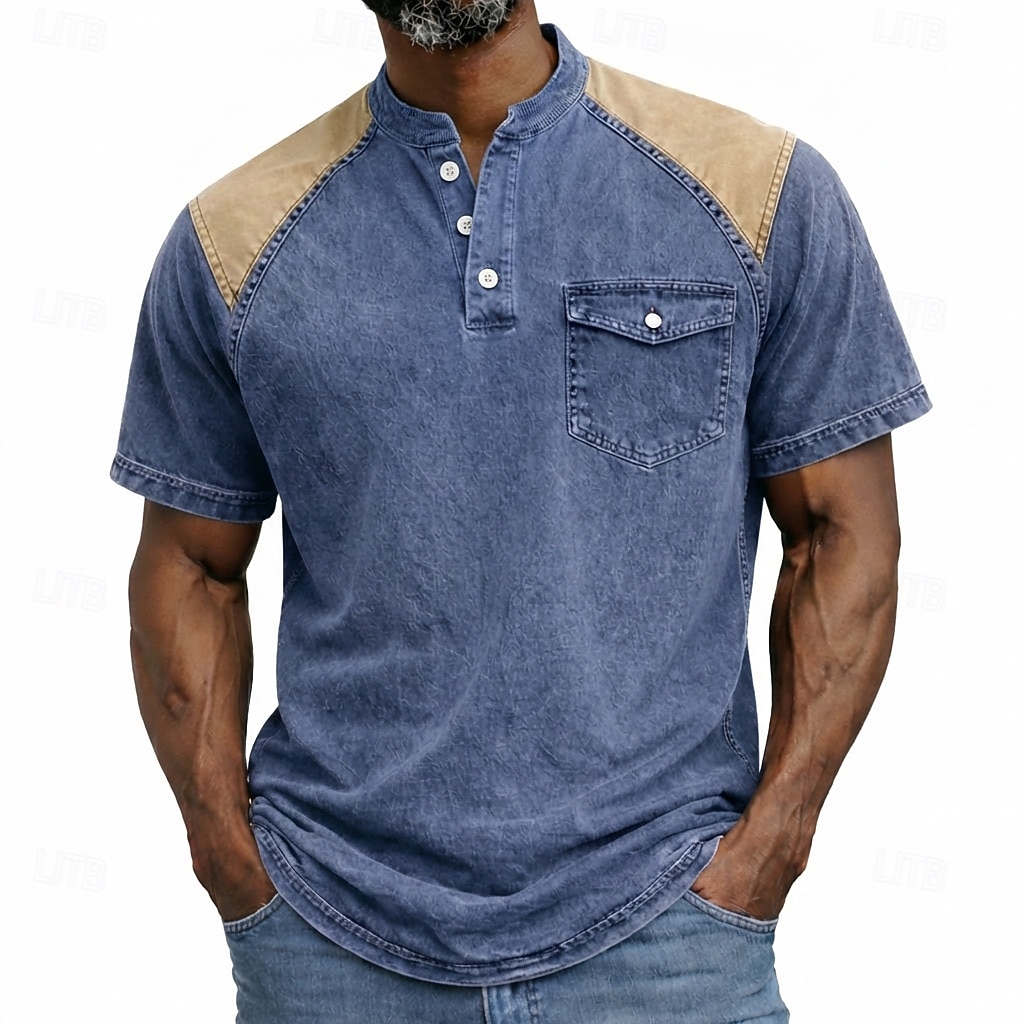 Men's Henley Shirt 100% Cotton Acid Wash Shirt Short Sleeve Plain Solid Vintage Retro Vintage Casual Zipper Vintage Style Garment Dyed Henley Casual Spring & Summer Summer Spring Black Pink Light 2026 - $33.99 –P4