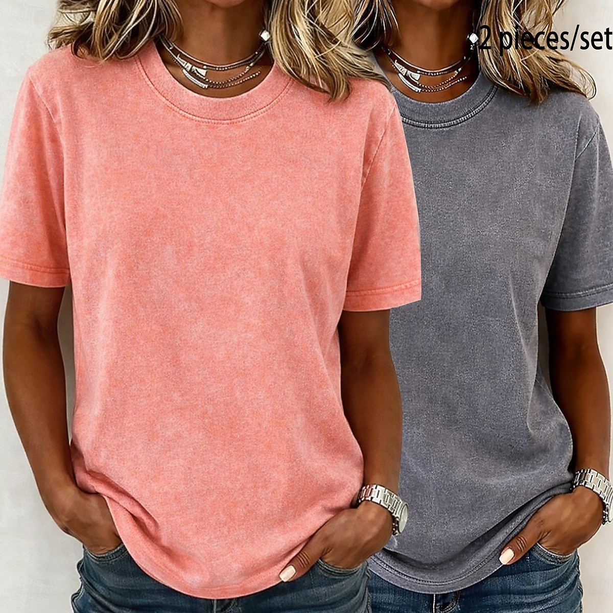 Γυναικείο T-shirt softfade™ από 100% βαμβάκι, βαμβακερό πουκάμισο, vintage πλυμένα τοπ, με οξύ, vintage πλυμένα, απλό, vintage μόδα, κομψό, κοντομάνικο, μακρύ μπλουζάκι με στρογγυλή λαιμόκοψη, casual, καθημερινό, έξοδο, ροζ+πορτοκαλί 2026 - $37.99 –P20