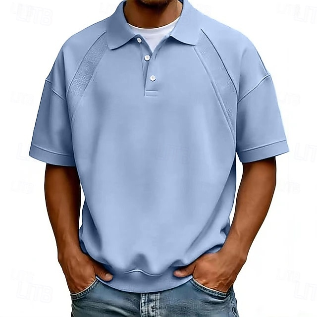 Homens Camisas Polo Casual O negócio Aberto para a Lateral Manga Curta Moda Básico Tecido Botões Verão Primavera Azul Branco Azul Marinha Marron Verde Cinzento Camisas Polo de 2026 por $14.49 –P8