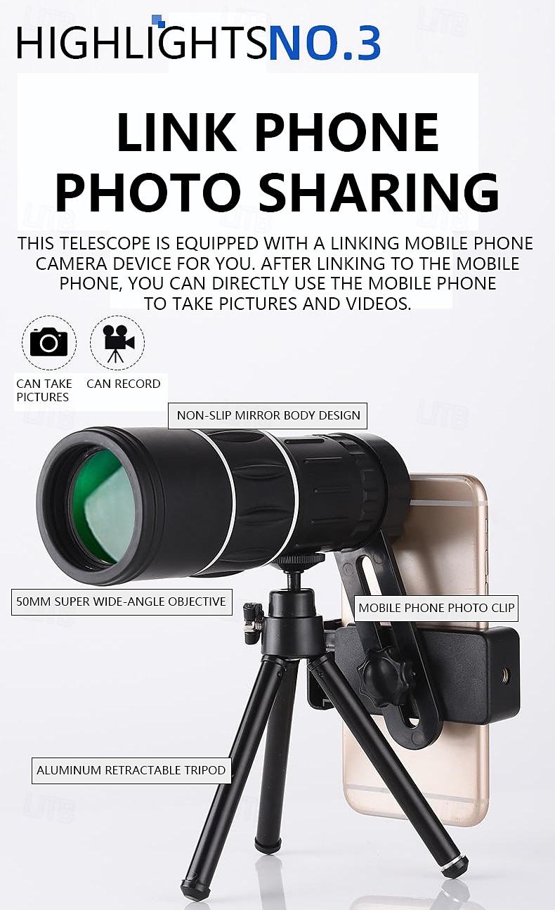 16x52 High Power Monocular Telescope with Smartphone Adapter & Tripod, HD Waterproof BAK4 Prism Monocular for Adults, Night Vision for Bird Watching, Hunting, Hiking, Concerts, Camping, Travel 2026 - $27.99 –P6