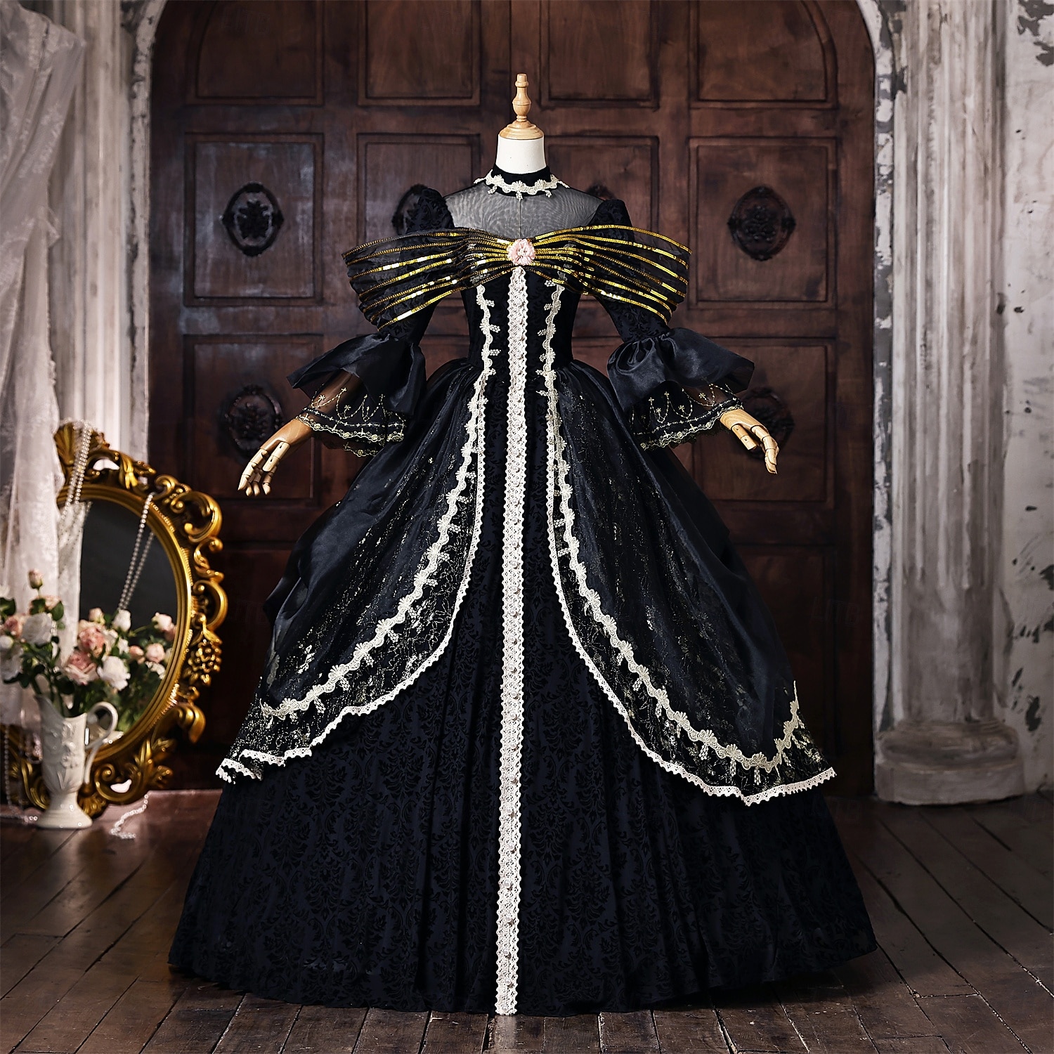 Rokokoo Barokki Tanssiaismekko Kokopitkä Mekot Tanssiaismekko Pitkähihainen Prinsessa Morsius Pitsi Kukka-aihe Tanssiaismekko Nelikulmainen kaula-aukko Naamiaispuku Naisten Kuninkaallinen Halloween 2026 - $235.59 –P1