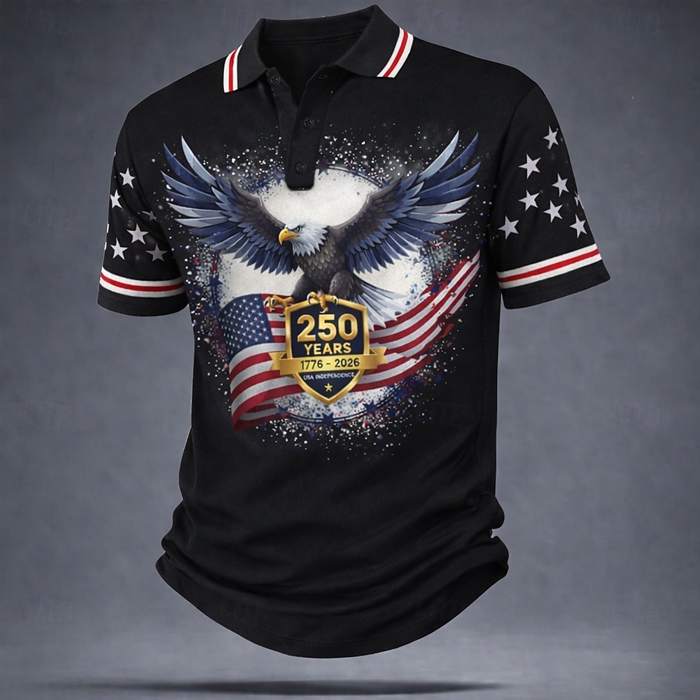 4th of July 2026 250th Men's American US Flag Polo Shirts Short Sleeve Polo Shirts Collared Shirts Casual Streetwear Athleisure Buttons Breathable Mesh Spring & Summer Blue Red Gray 2026 - $22.99 –P4