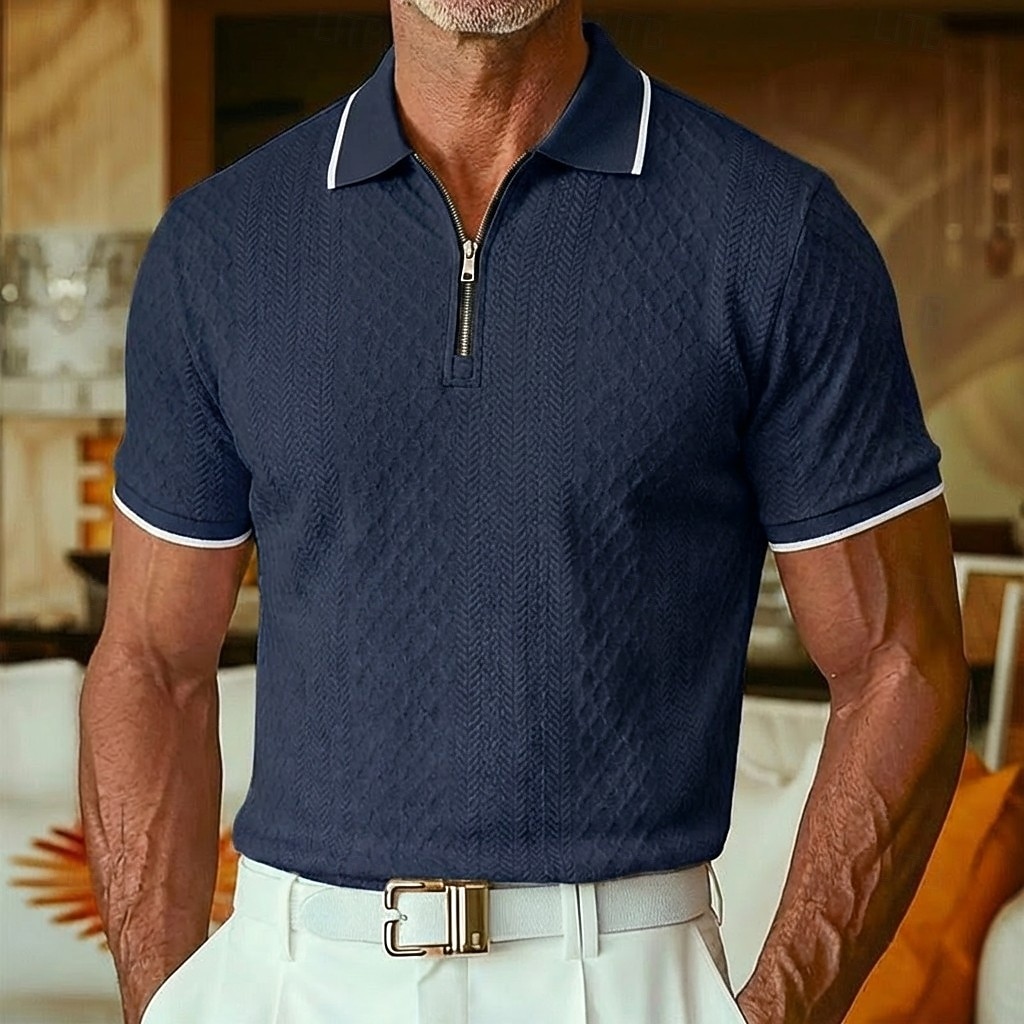 Per uomo Polo con zip Testurizzato Casuale Ferie Bavero Zip a un quarto Manica Corta Moda Essenziale Semplice Jacquard Zip a un quarto Primavera & Estate Estate Primavera Vestibilità regolare Blu del 2026 a $22.99 –P1