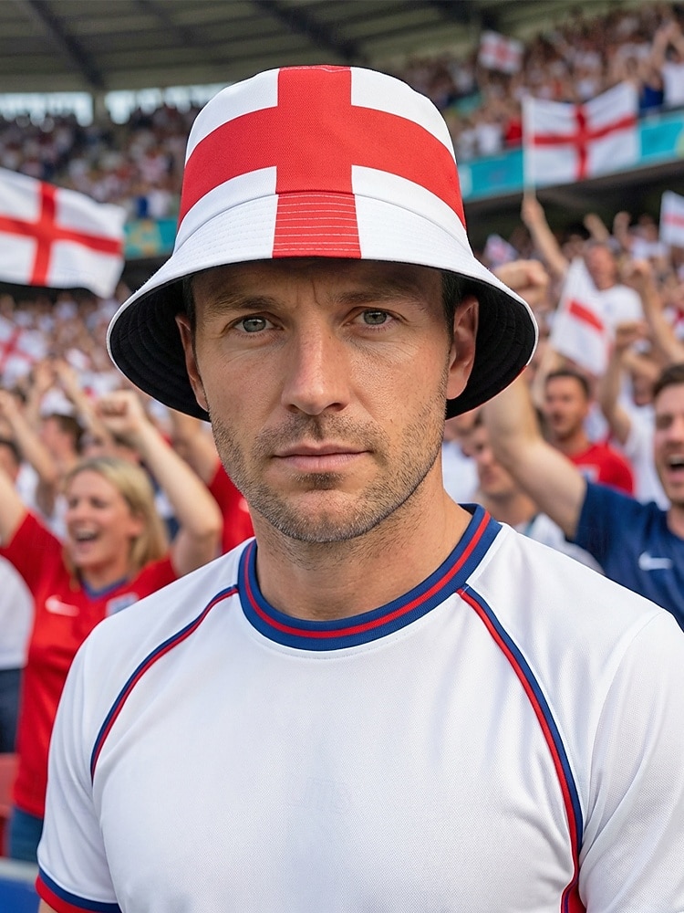 Herr vändbar polyesterkeps, tryckt med Englands flagga, lätt fotbollsfankeps för matchdag, supportrar, fritidssporter, utomhuskläder 2026 - $11.99 –P2