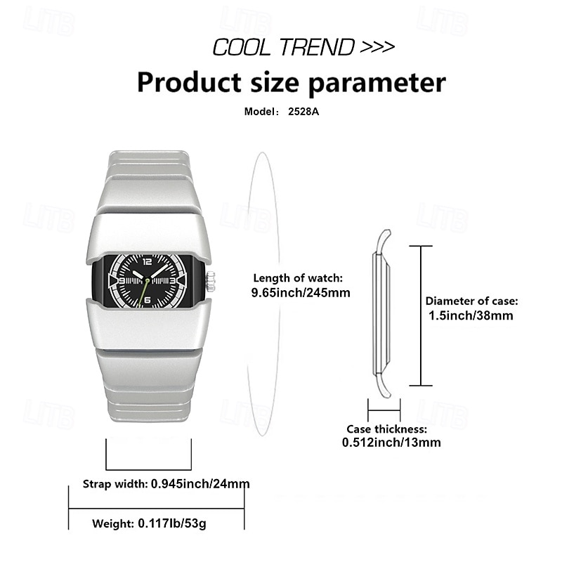 Men's Futuristic Sports Watch with Luminous Glow in the Dark Dial, Tactical Rectangular Quartz Wrist Watch with Integrated Silicone Strap, Night Light Function, Cool Fashion Gift for Men Boys 2026 - $24.99 –P9