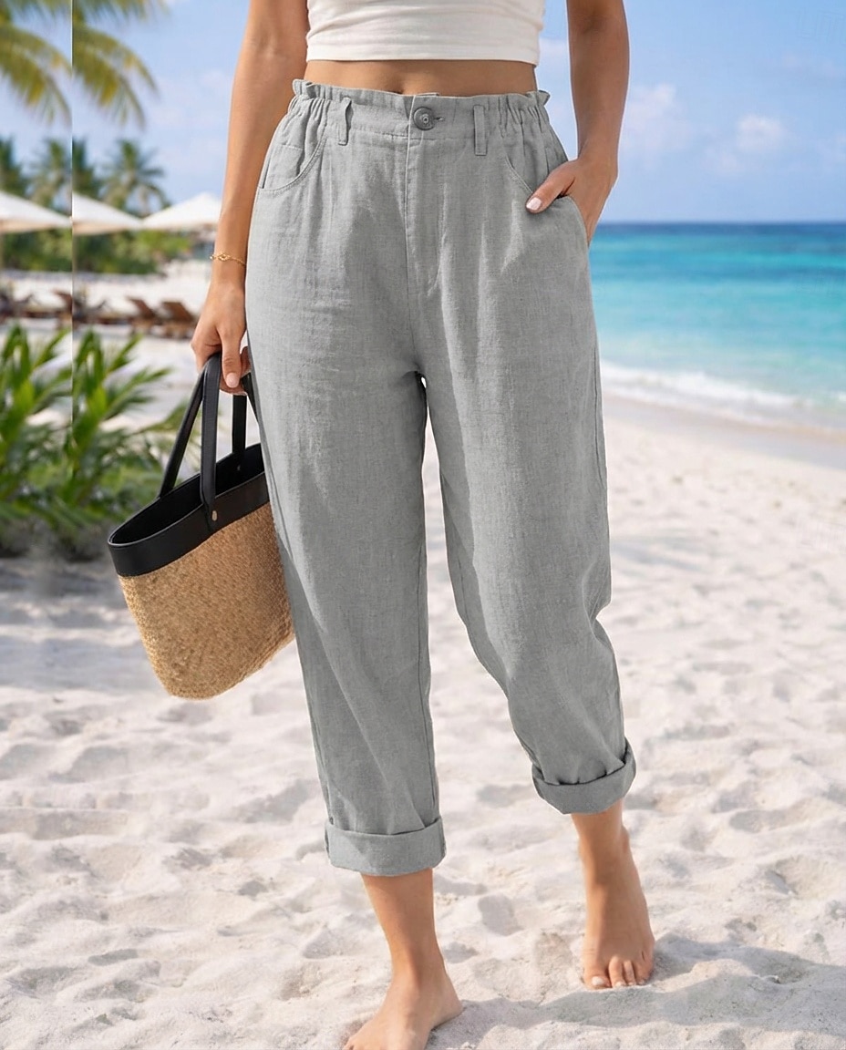 Pentru femei Pantaloni cu aspect de in Pantaloni casual Vacanță De Bază Lungime până la glezne Talie Înaltă Comfortabil Inelastic Vacanță Oficial Stradă Albastru piscină Gri Închis Caisă Negru Var 2026 - $29.99 –P13