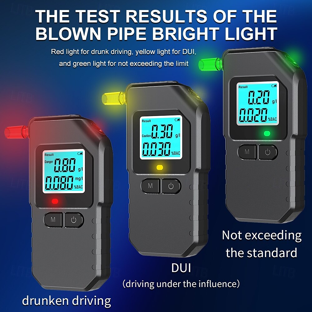 Professional Portable Breathalyzer, Digital Alcohol Tester with LCD Display, High Precision 3-Unit Alcohol Detector (%BAC, g/l, mg/l), 3-Color LED Warning Indicators for Drivers 2026 - $33.99 –P7
