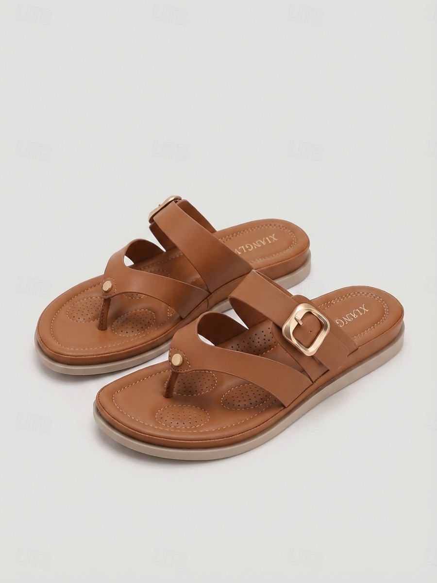 Sandálias femininas marrons de dedo com fivela ajustável – chinelos confortáveis com amortecimento, rasteirinhas de verão respiráveis de bico aberto para praia, férias e viagens. &uso diário de 2026 por $34.99 –P2