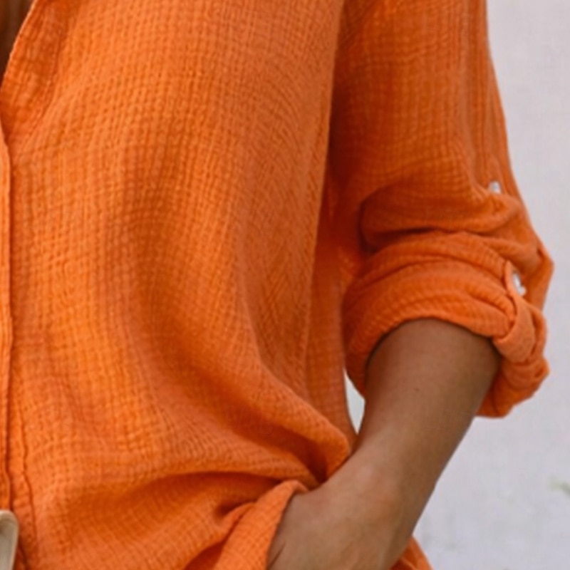 Women's Shirt Summer Shirt Casual Shirt Button Up Shirt Ruched Solid Color Plain Elegant Vacation Fashion Long Sleeve Turndown Long Tops Streetwear Beach Holiday Sage Green Pink Orange Rose Pink 2026 - $32.99 –P4