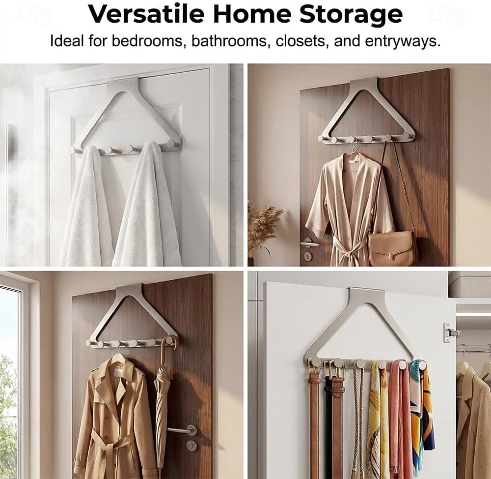 خطافان للتعليق فوق الباب، خطافات لتعليق المناشف، رفوف مناشف للحمام مع 6 خطافات للمعاطف، مستلزمات أساسية لحمام السكن الجامعي 2026 - $19.99 –P6