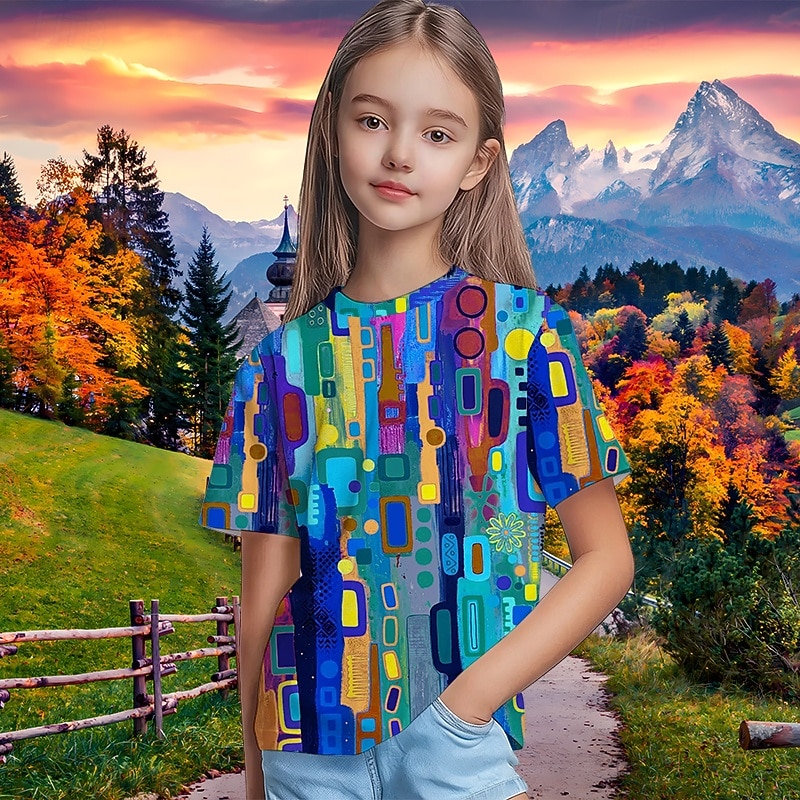 Fille 3D Graphique Géométrique T-shirt Manche Courte Impression 3D Été Printemps Sports Mode Streetwear Enfants 5-12 ans Col Rond Occasionnel Quotidien Extérieur Coupe régulière de 2026 ? $13.49 –P6