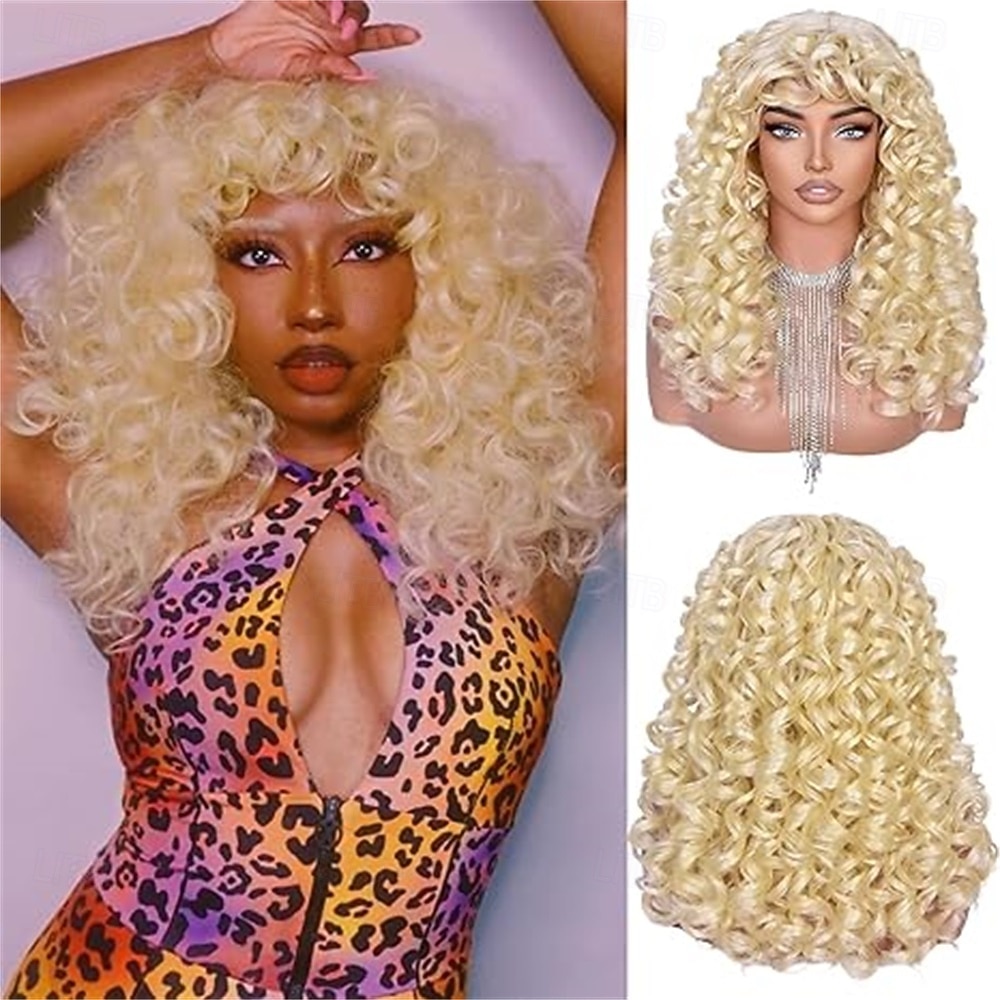Black Curly Wig with Bangs for Black Women Long Curly Afro Wig Big Bouncy Fluffy Synthetic Fiber Glueless Hair for Cosplay and Daily 17 Inch 2026 - $32.99 –P3