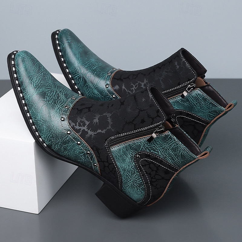 Stivaletti da uomo in stile western bianchi e neri con cerniera laterale, stivali da cowboy a punta per uomini eleganti, ideali per festival musicali, feste, spettacoli teatrali e outfit alla moda. del 2026 a $64.99 –P4