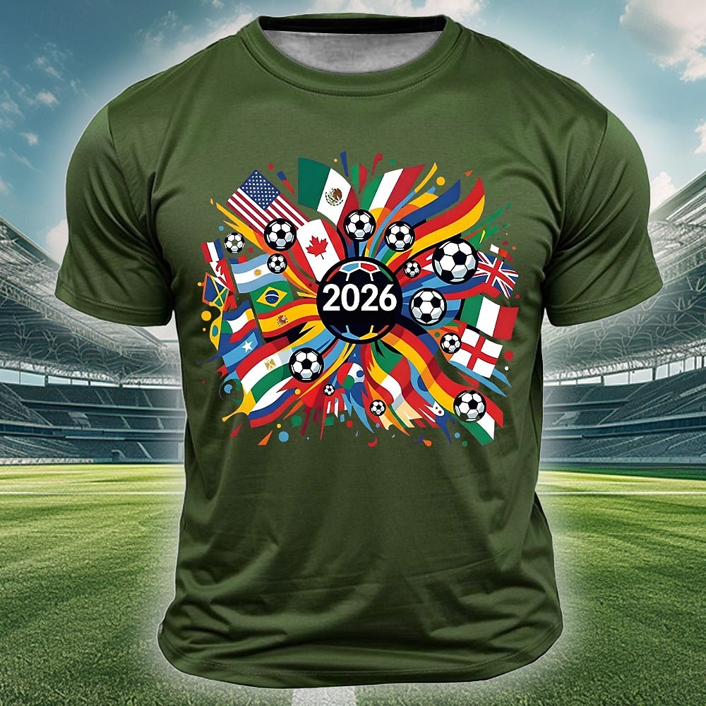 Copa Internacional de Fútbol 2026, torneo mundial de fútbol, hombre, 2026, banderas de varios países del mundo, EE. UU., México, Canadá, balones de fútbol, gráfico, deportivo, recuerdo, camiseta de 2026 - $19.99 –P3