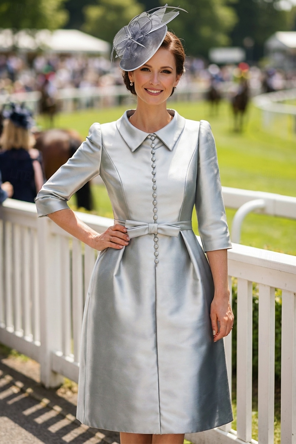 Schlauchkleid Knielang Partykleid Cocktailkleid Kleid für Hochzeitsgäste Brautmutterkleid Dreiviertelarm Hemdkragen Elegant Minimalistisch Hochzeitsgast Cocktailparty Formeller Abend Stretch Satin mit 2026 - $126.99 –P1