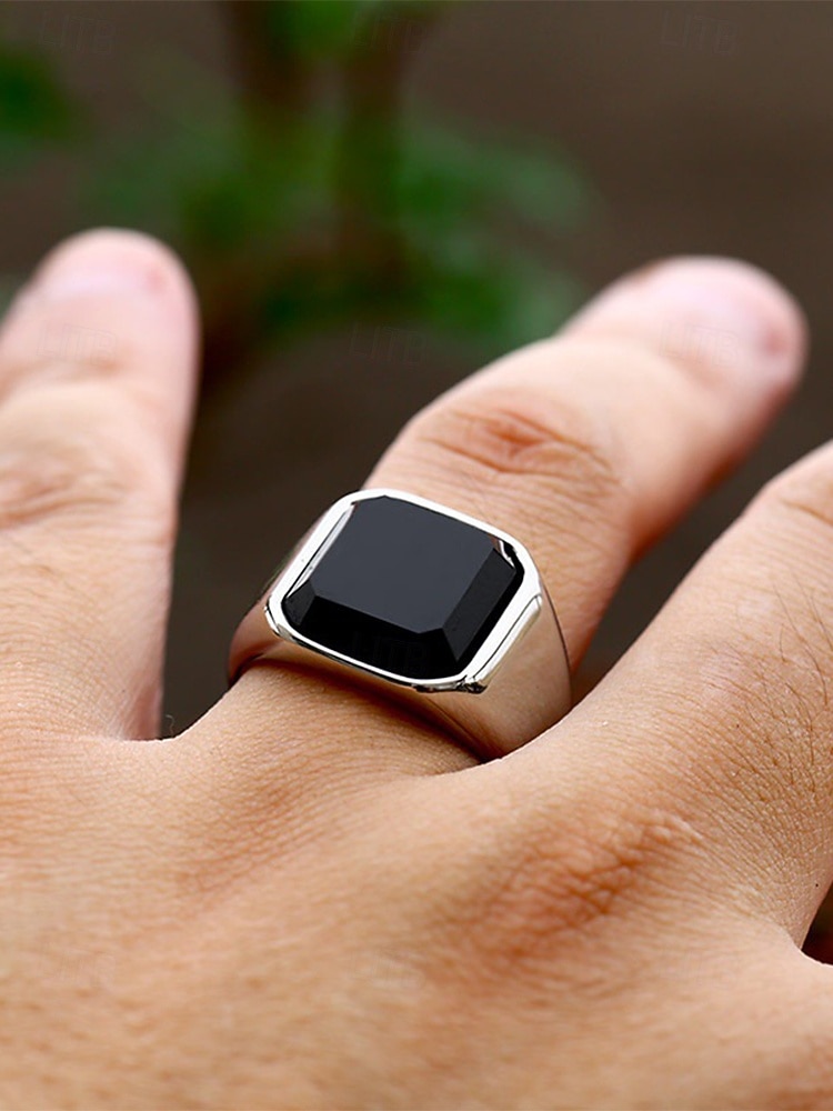 Herrenring im Boho-Stil aus Edelstahl mit Naturstein, Statement-Siegelring in verschiedenen Größen für den Alltag, Strandurlaub und Resort-Look 2026 - $14.99 –P3