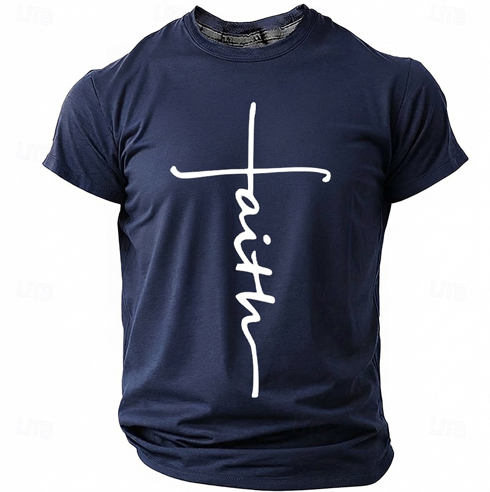 Faith Cross Men's Minimalist Christian Spiritual Religious T Shirt Graphic Crew Neck Short Sleeve Church Worship Easter Gift for Believers Designer Clothing Apparel 2026 - $18.99 –P4