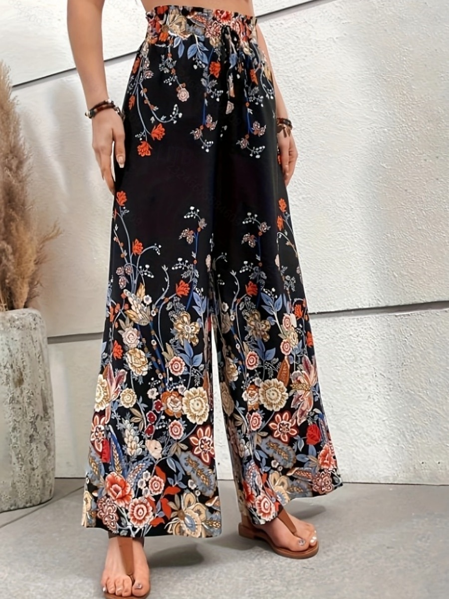 Damskie Spodnie szerokie nogawki Typu Chino Urlop Codzienny Boho Pełna długość Wysoka talia Kwiaty Graficzny Elastyczny pas Nadruk Wygodne Miękka Wygodny Elastyczny Na zewnątrz Urlop Ulica Niebieski 2026 - $24.99 –P12