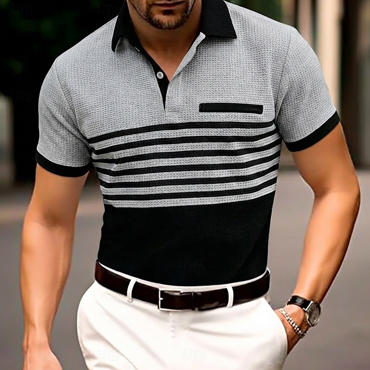 Homme Chemise de golf Polo en Tricot Gaufré Occasionnel Affaires Classique Manche Courte Mode Moderne Couleur Unie Rayé Boutons Été Printemps Coupe régulière Blanche Bleu Roi Vert Kaki Gris Chemise de 2026 ? $20.99 –P1