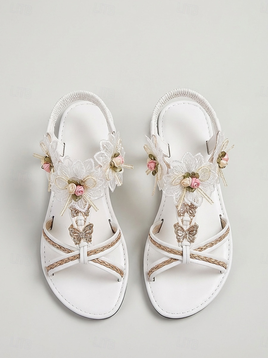 Sandalias de playa blancas románticas para mujer: cómodas chanclas planas con detalle de flor en 3D para vacaciones de verano, bodas en la playa y ropa de resort tropical. 2026 - $26.99 –P1