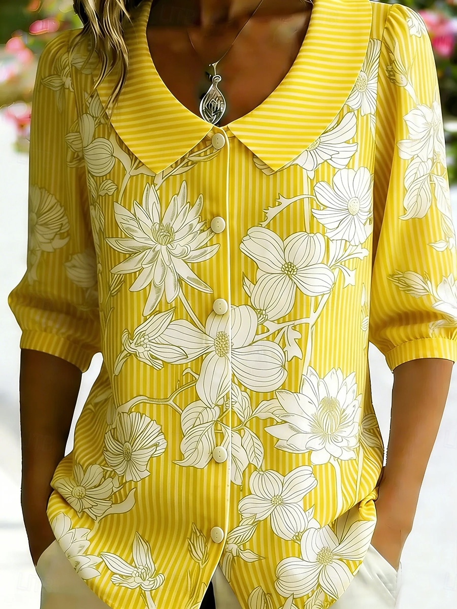 Per donna Camicia Camicia Boho Floreale Grafico A righe Elegante Bohemien Vacanza Collare Peter Pan Top Regolari Quotidiano Ferie Uscire Blu Giallo Verde Estate Primavera del 2026 a $34.99 –P2