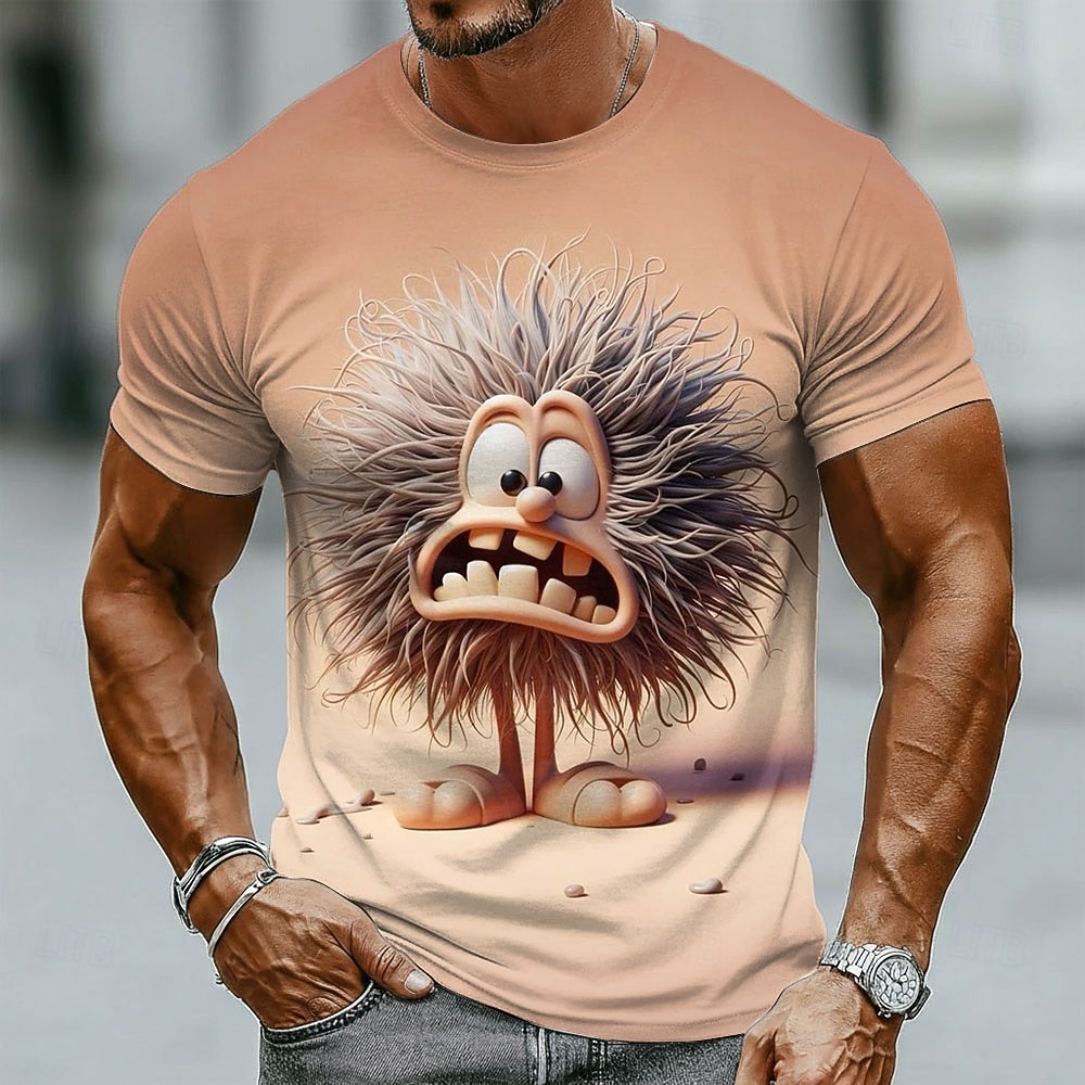 Herren-T-Shirt mit 3D-Motiv: Schreiender Wurm mit krausem Haar, lustiges, witziges Cartoon-Motiv, normale Passform, lässige Streetwear, Alltagsgeschenk, Designer-Kleidung, Größen: S, M, L, XL, XXL, 2026 - $19.99 –P2