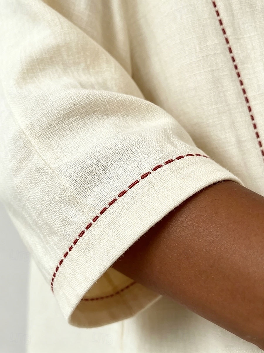 Damen Hemd Bluse Einfach Gestreift Stilvoll Klassisch Modern Dreiviertelarm Quadrathals Lange Oberteile Lässig Täglich Strand Weiß Gelb Marineblau Himmelblau Aprikose Sommer Frühling 2026 - $12.99 –P5