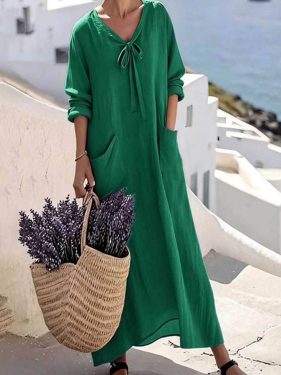 Femmes Robe Midi Robe Décontractée Robe en Coton Élégant Mode Moderne Extérieur Vacances Sortir Coupe régulière Uni Manche Courte Col en V Bleu Rouge Violet Vert Été Printemps de 2026 ? $35.99 –P3